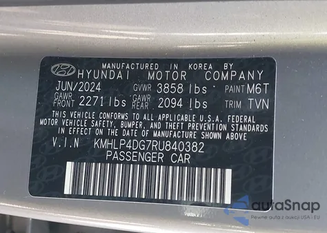 2024 Hyundai Elantra Limited из США, поврежденный, VIN KMHLP4DG7RU840382